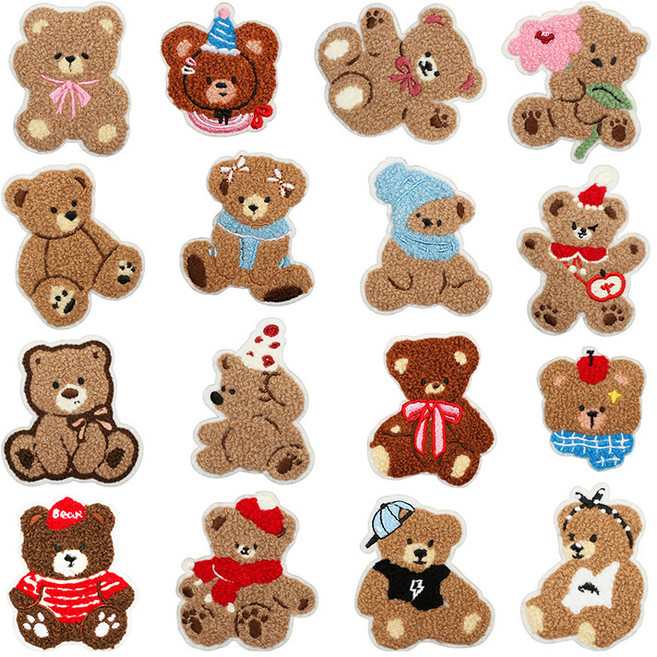 제로앤나인 열접착 곰돌이 자수 와펜 16종세트