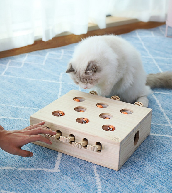 고양이 두더지 잡기 장난감 원목 놀이 반려묘 팝업 토이 셀프 놀이, 04.원목 두더지 잡기 놀이 3구(인형)