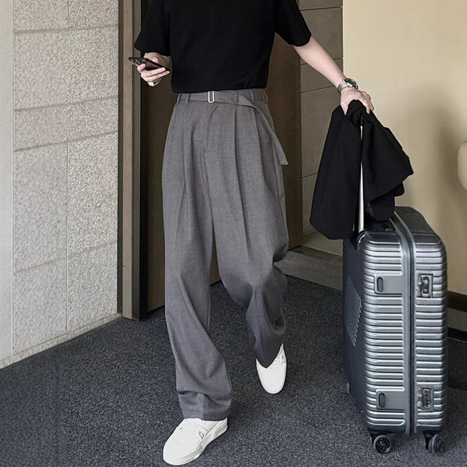 CBHV 남자 주름 와이드 슬랙스 세미 정장 바지 직장인 데일리 바지