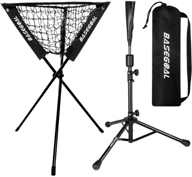 BaseGoal 배팅 티 야구 소프트볼 트래블 휴대용 위드 베이스볼 캐디 연습용, Black