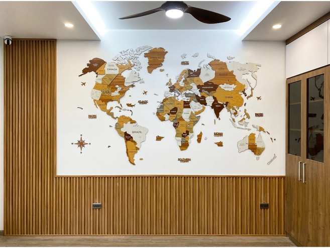 質感探索家 3D立體木製世界地圖【奢華版】牆壁裝飾壁貼實木地圖居家學校裝飾, 經典奢華 2XL(220*160cm),無加購