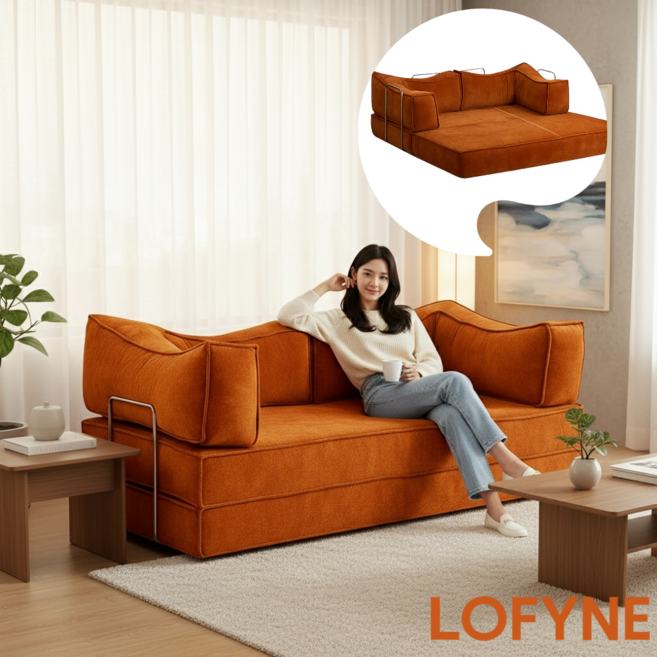 로파인(LOFYNE) DIY 컴포트 소파베드 압축포장 접이식 소파침대 매트리스 쇼파침대 소파침대 원룸 패브릭 거실소파 소파추천 1인용 2인용 3인용, 1.0m (등받이 1개), 카라멜
