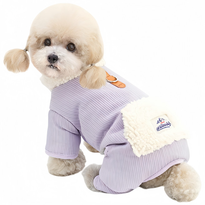 메이플 강아지 애견 겨울패딩 기모안감 보온 겨울옷 따뜻한 외출용 올인원, 1개, 퍼플