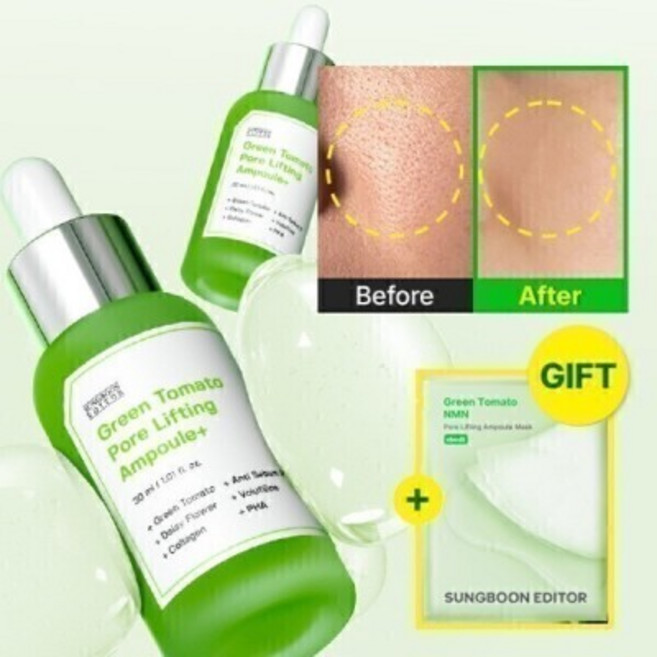 1+1 성분에디터 650만병 완판 그린토마토 모공 리프팅 앰플 30ml (모공 마스크팩 1매 증정) 모공 1등 앰플, 1개