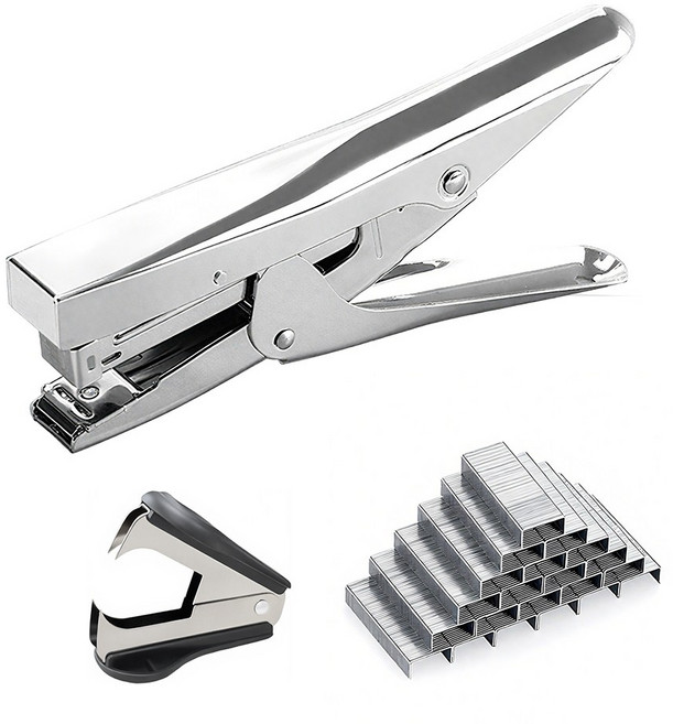 스테이플러 세트 33호침 + 제침기 포함 손잡이형 플라이어 금속 스테이플러 힘절약 강력 내구성 두꺼운 종이 제본기 사무실 학생용 휴대용 필수, 1개