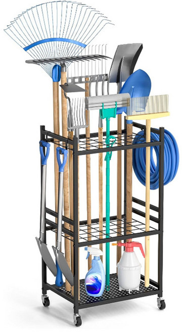 가든 정원 도구 정리함 정원 도구 스탠드 정원 공구차 농기구 수납 선반 대걸레걸이, 1개