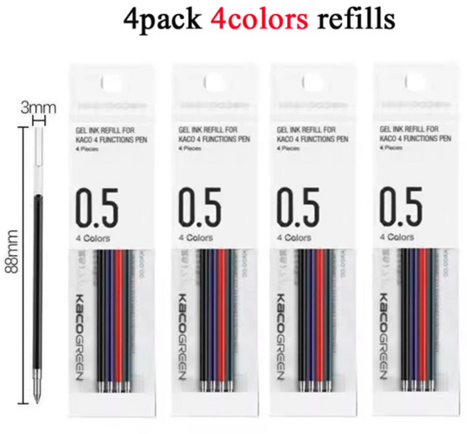 카코 뉴 이지 3in1 우드 다기능 볼펜 금속 블랙레드메카니컬 펜 시험 숙제 사무용 필기감, [07] 4pack 4Color refills