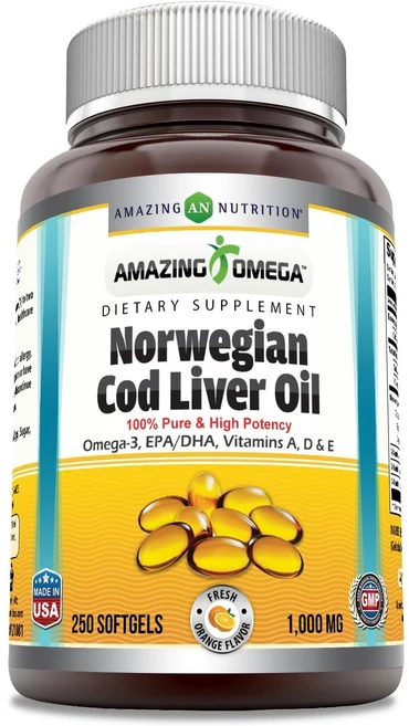 Amazing Nutrition 어메이징 뉴트리션 노르웨이산 대구 간유 Cod Liver Oil 1000mg 오렌지향, 250정, 1개 - 쿠팡