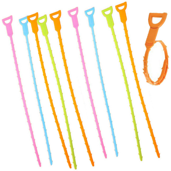 본라이프 10세트 이물질제거갈고리 이물질제거기 세면대뚫어뻥 머리카락제거기 배수관 하수구 머리카락 이물질 제거 스틱 가시 스틱 지그재그후크 스틱 배수관청소기 하수구청소기, 랜덤10세트