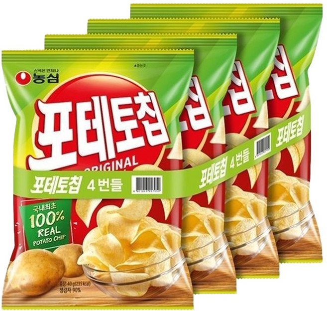 농심 포테토칩 오리지널 4번들 40gx4개, 40g, 4개