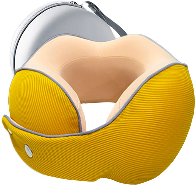 우디우디 여행용 기내용 메모리폼 목베개 쿠션 (EVA 마카롱 케이스), 옐로우