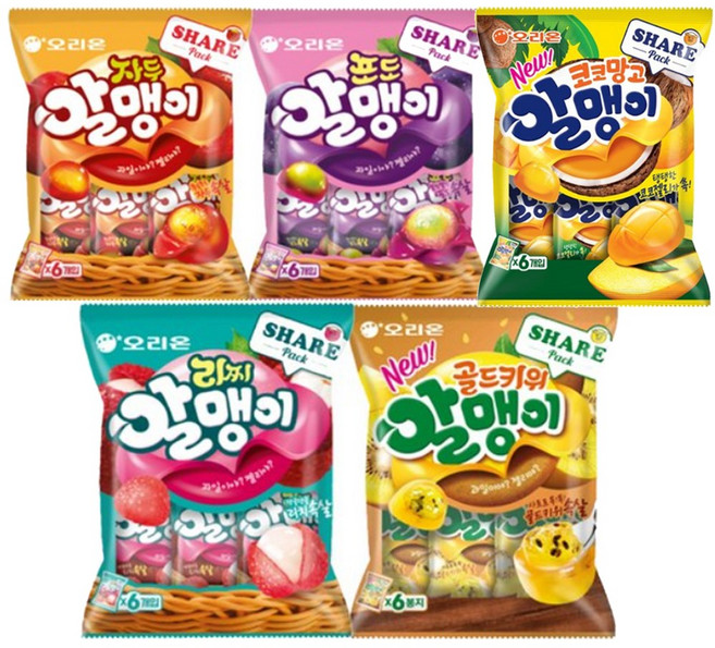오리온 알맹이젤리 5종 골드키위+리찌+포도+자두+코코망고, 1.08kg, 1세트