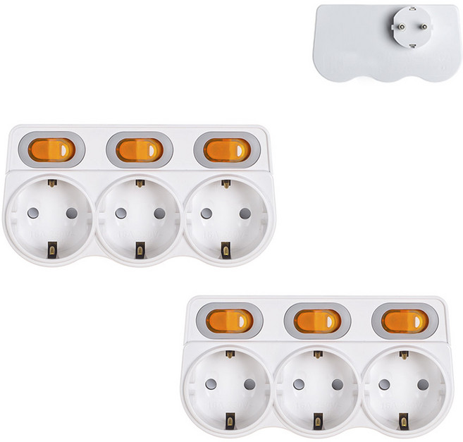 절전 L자 3구 / 무배 개별 스위치 멀티탭 멀티 어댑터 연결 무선 에코, 2개, 13cm
