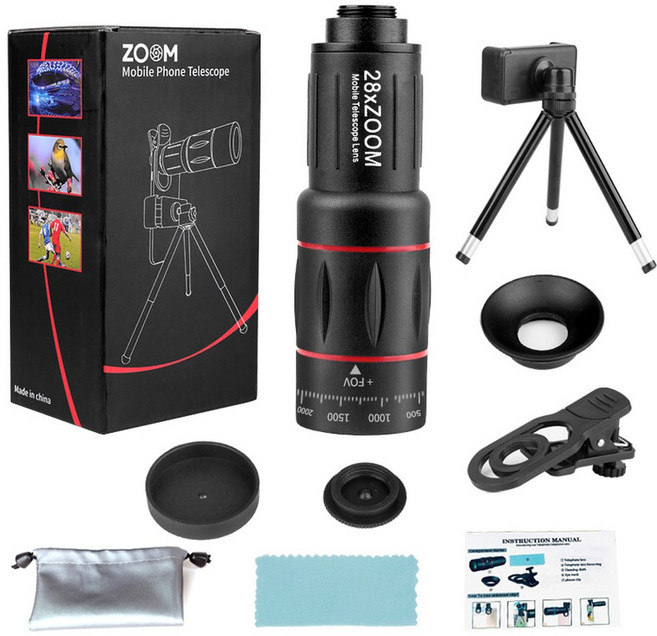 콘서트 스마트폰망원경 휴대폰 망원렌즈 음악축제 촬영 손떨림 방지 팬싸, E. 내야 업그레이드 28 알루미늄, 1개