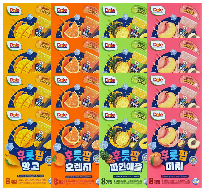 DOLE 돌후룻팝 4종혼합 (피치4 망고4 오렌지4 파인애플4), 16개, 496ml