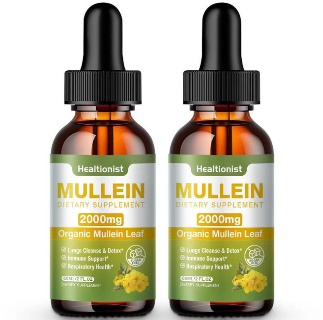 Healtionist 뮬레인 드롭스 2팩 - 잎 추출물 액상 4 fl oz 비건, 2 Fl Oz(2개들이 팩)