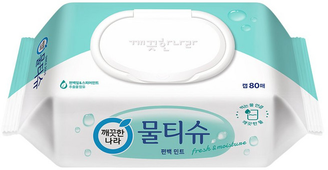 깨끗한나라 물티슈 편백 민트 캡형 80매 10팩, 10박스