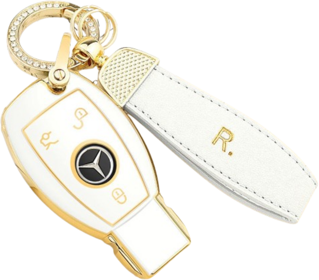 리젠스 벤츠 골드라인 스마트 TPU 키케이스 + 체인, 타입B, 화이트