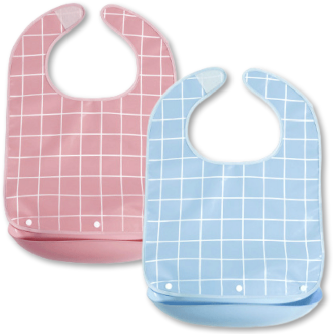 성인용 체크 방수 턱받이 벨크로형, 2개, 핑크+블루