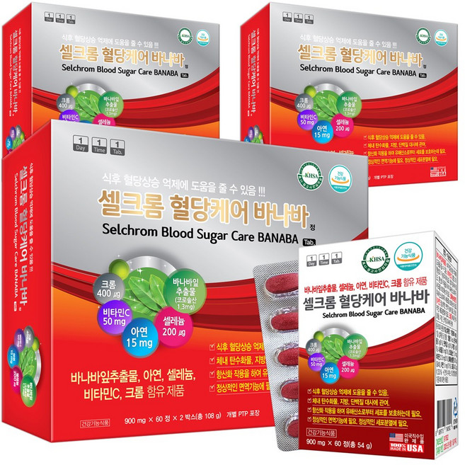 셀크롬 혈당 건강 케어 바나바잎 추출물 120정X3박스 식후 혈당 관리 조절 아연, 3개, 120정