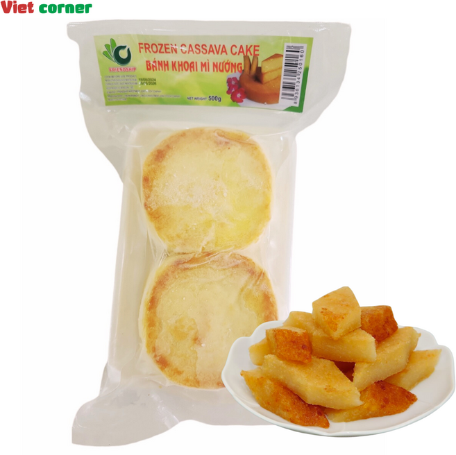 Baked cassava cake 베트남 냉동 카사바 케이크 빵 반코아미능 banh khoai mi nuong, 2개, 500g