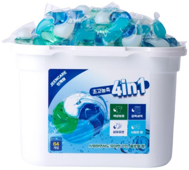 진캐어 올인원 실내건조 초고농축 캡슐 세탁세제 피부무자극 프리미엄, 1개, 64개입