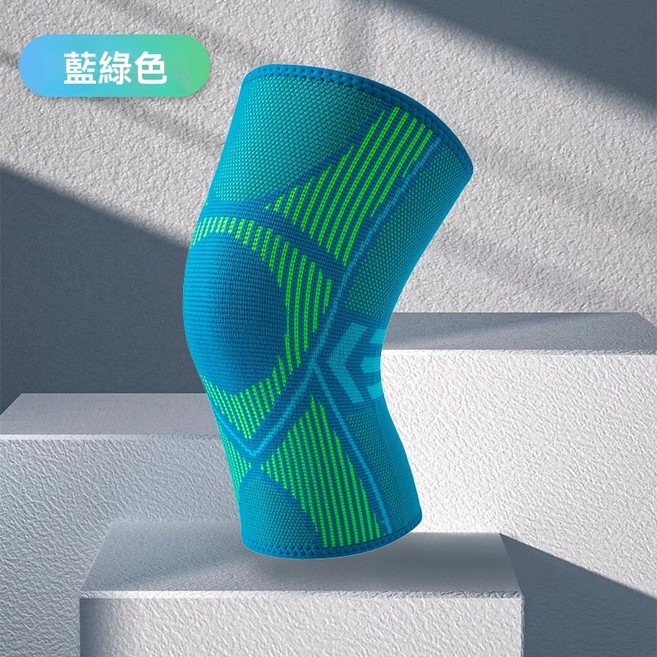 高彈力運動護膝套, 1個, 藍綠色矽膠防滑條(一隻裝),XL 適合56-62C