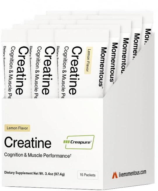 Momentous 크레아틴 모노하이드레이트 Creapure 5g x 90서빙 근력회복지원 NSF 스포츠 인증 (미국산), 0.23온스 (15개입) - 쿠팡