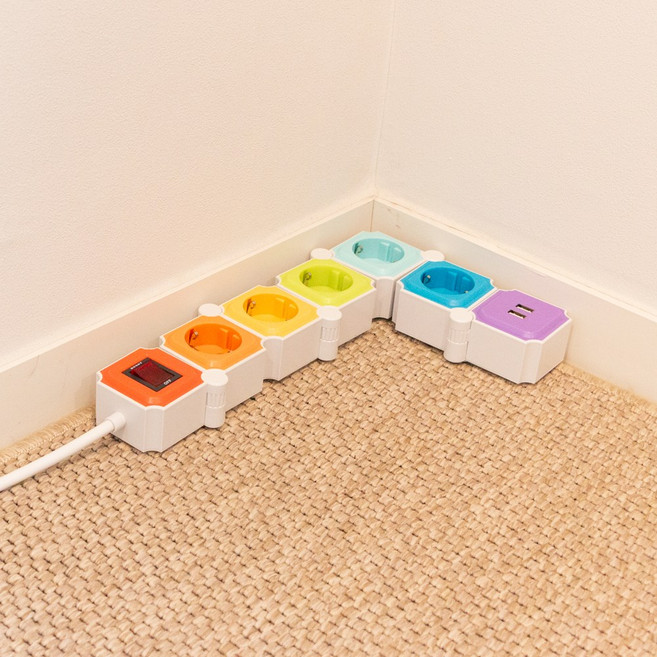 유커먼 요리조리 꺾이는 디자인 고용량 USB 멀티탭 5구, 1개, 화이트+레인보우, 1.5m