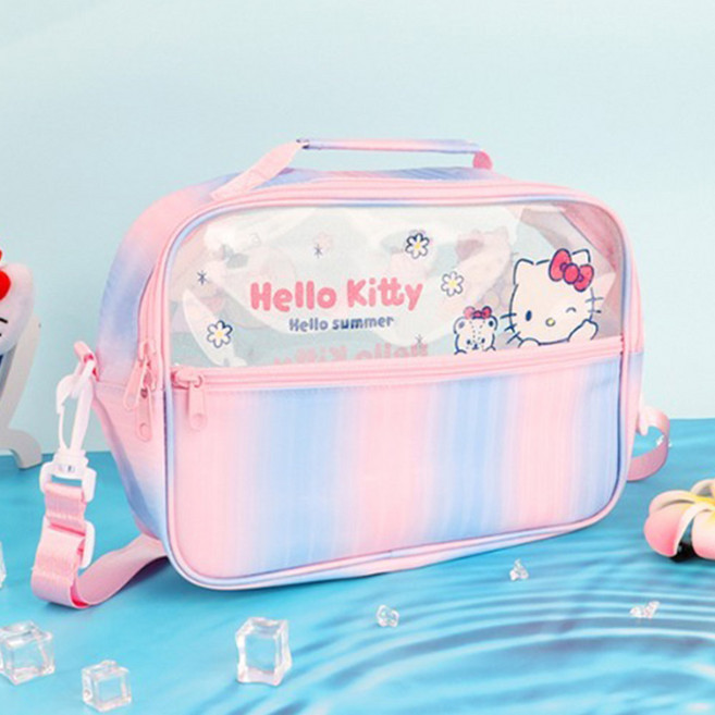 산리오 캐릭터 썸머 펄 투명 물놀이가방 수영가방 여름 방수 크로스 가방 비치백, 헬로키티(PINK)