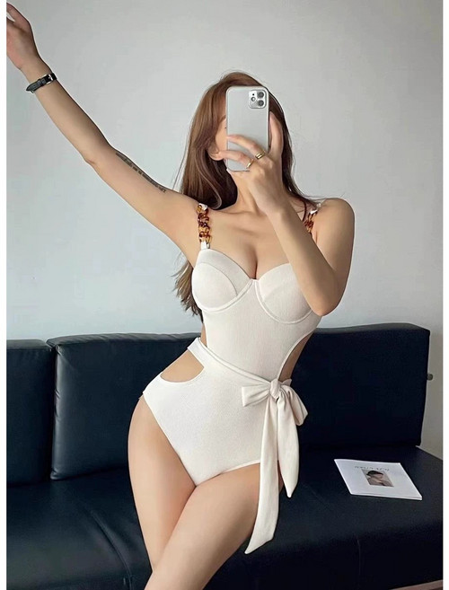 이라 모노키니 여성수영복, 블랙, XL