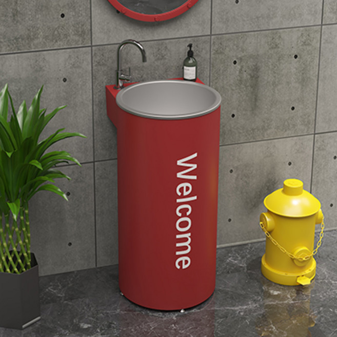 컬러 세면대 스탠드 매장 카페 원형 세면기 미니 소형, 1. 빨간 세면대, 하나