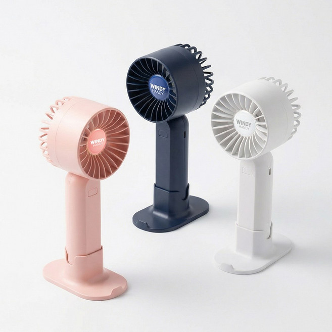 1+1 윈디 핸디 휴대용 탁상 손 선풍기 무소음 미니 BLDC, 화이트+블루