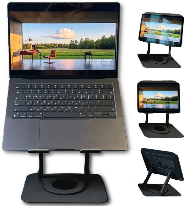 AL컴퍼니 360도 회전 각도 높이 조절 접이식 노트북 스탠드 거치대, 사틴블랙
