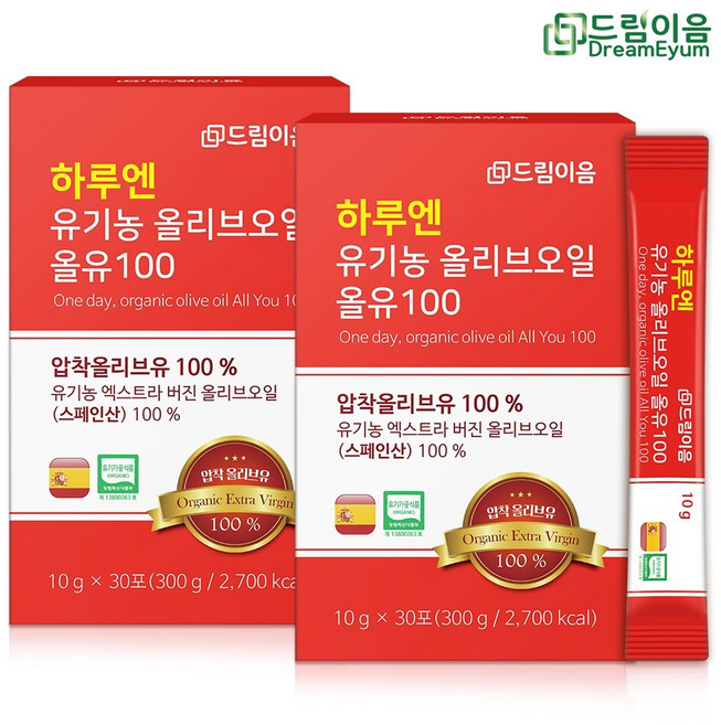 드림이음 하루엔 엑스트라버진 피쿠알 유기농 올리브오일 스틱 10g x 30포 2박스