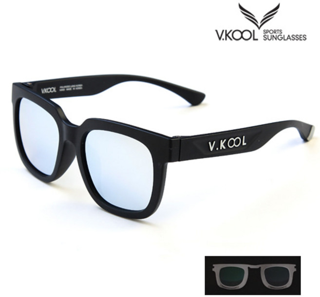 [브이쿨] V.KOOL 편광미러 선글라스 (VK-2001)(도수클립 가죽케이스 파우치포함) [색상 14종]], 블루화이트, 1개
