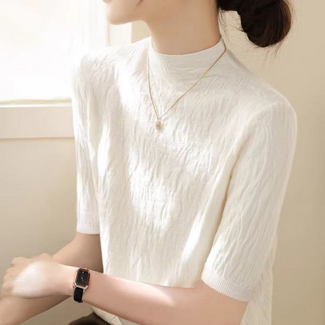 여름 여성 반하이넥 니트 여성스러운 봄여름 이너 니트 반팔 티셔츠