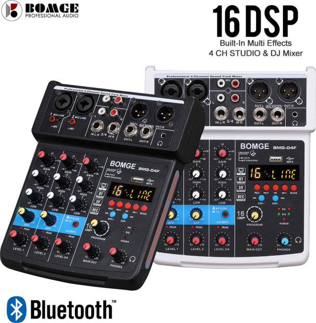 BOMGE BMG-04F 4 Channel Audio Mixer Sound Interface 16 DSP Bluetooth USB Mixing Console