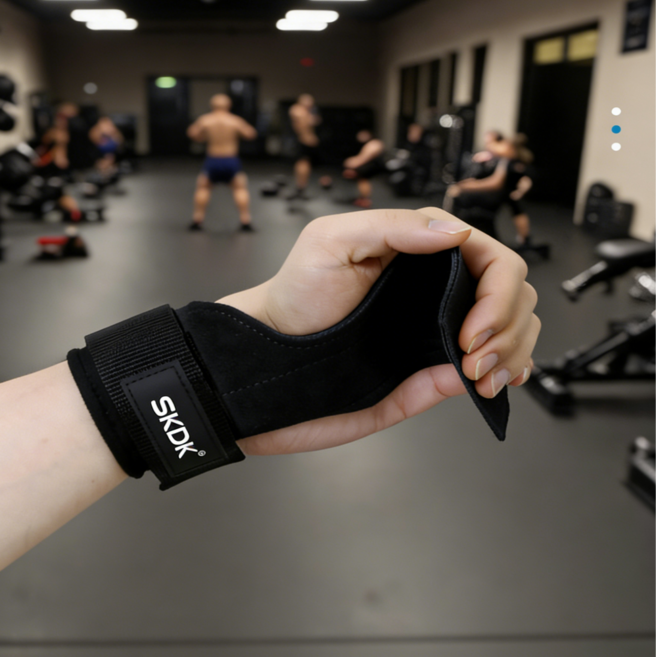 소가죽 헬스 스트랩 손목 보호 그립 양손 세트 가죽 프로 파워 미끄럼 굳은살 방지 리프팅 손목보호대, 1개, 블랙