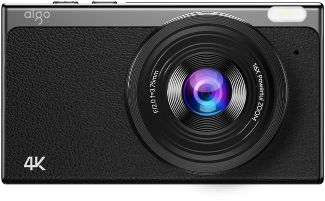 aigo 輕巧型數位相機 16倍光學變焦 4K錄影 時尚外觀, 【前后双摄】32GB（黑色）