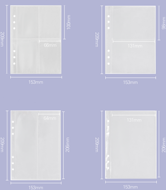 A5 6공 포카바인더 양면 속지, 1칸+2칸세로 20장