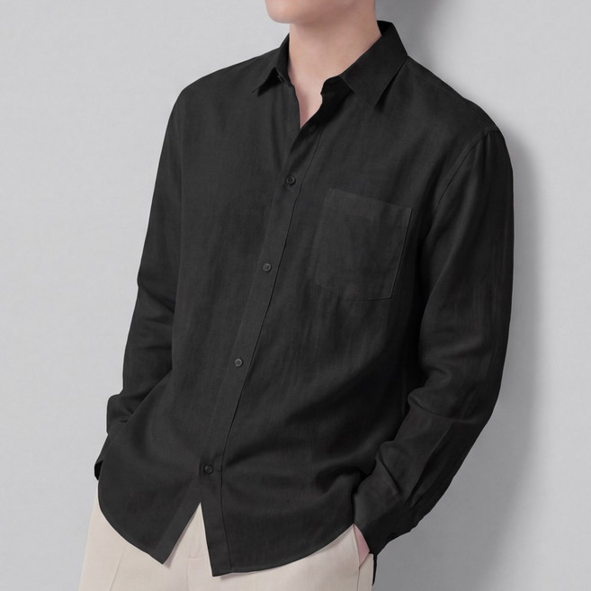 루크 남성 봄여름 고급 린넨 긴팔 셔츠 남자 데일리 심플 기본 남방 얇은 출근 정장 상의 캐주얼 카라 티셔츠