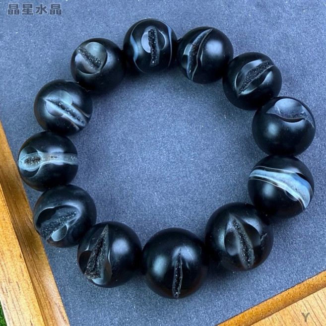 晶星 天然黑瑪瑙開口笑手珠 18mm 結晶手珠