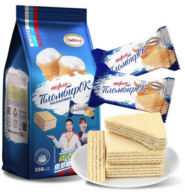 러시아 초콜릿 화이트 샌드 크림 웨이퍼 비스킷, 아이스크림맛 358g 2개