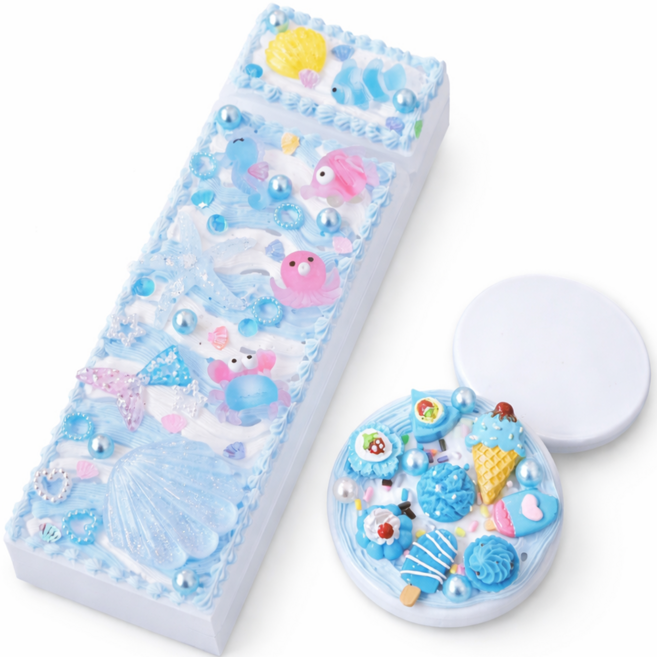 DIY 바다 필통 디저트 거울 꾸미기 세트 파츠 데코덴 재료 만들기 키트 선물 취미, 혼합색상, 1개