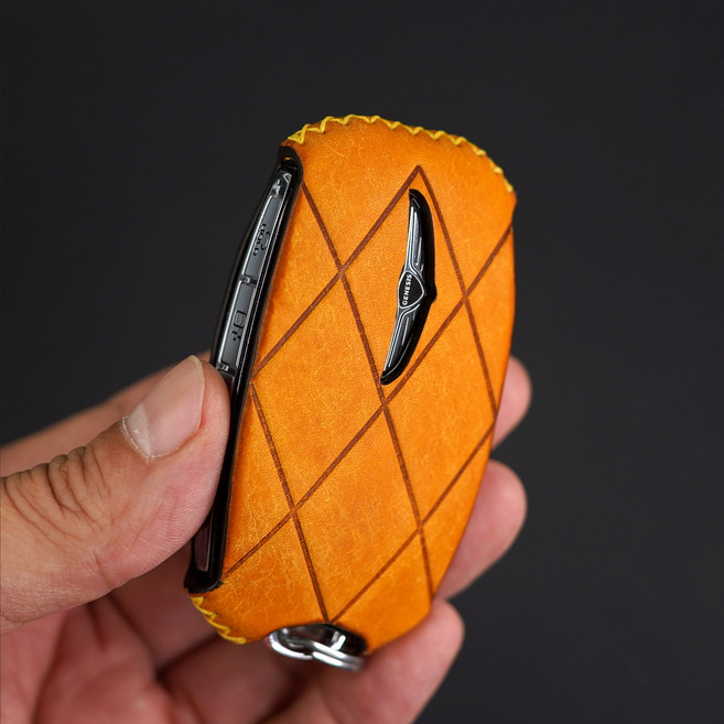 페레노 제네시스 호환 키케이스 스마트 키 가죽케이스 PG04 GV60 GV70 GV80 GV90 G70 G80 G90 쿠페 신형, 푸에블로 옐로우