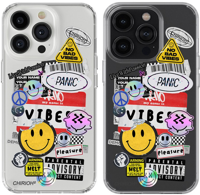 귀여운 스마일 패치스티커 투명 케이스