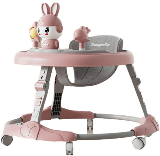 Babywalker 可調式學步車 防側翻 折疊設計, 粉色 普通輪 燈光音樂, 1個