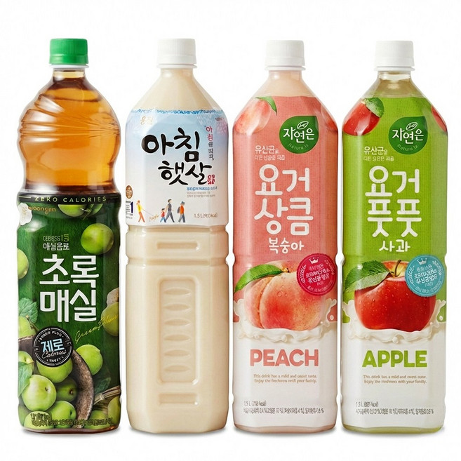 웅진 1.5L 초록매실+아침햇살+요거복숭아+요거사과 각 1개씩, 4개