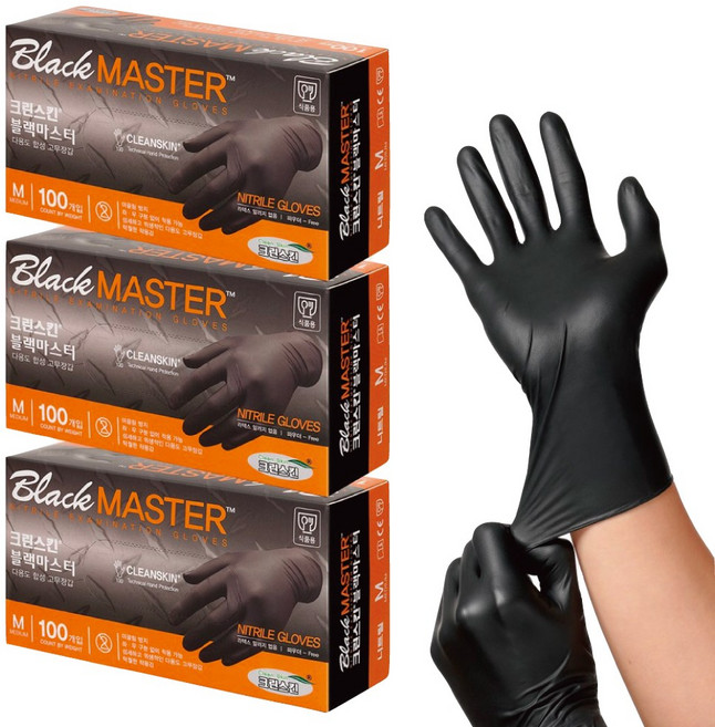 크린스킨 블랙마스터 니트릴장갑 M, 검정색, 중(M), 3세트